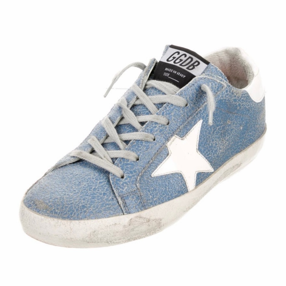Golden Goose Distressed Blue and White Sneakers